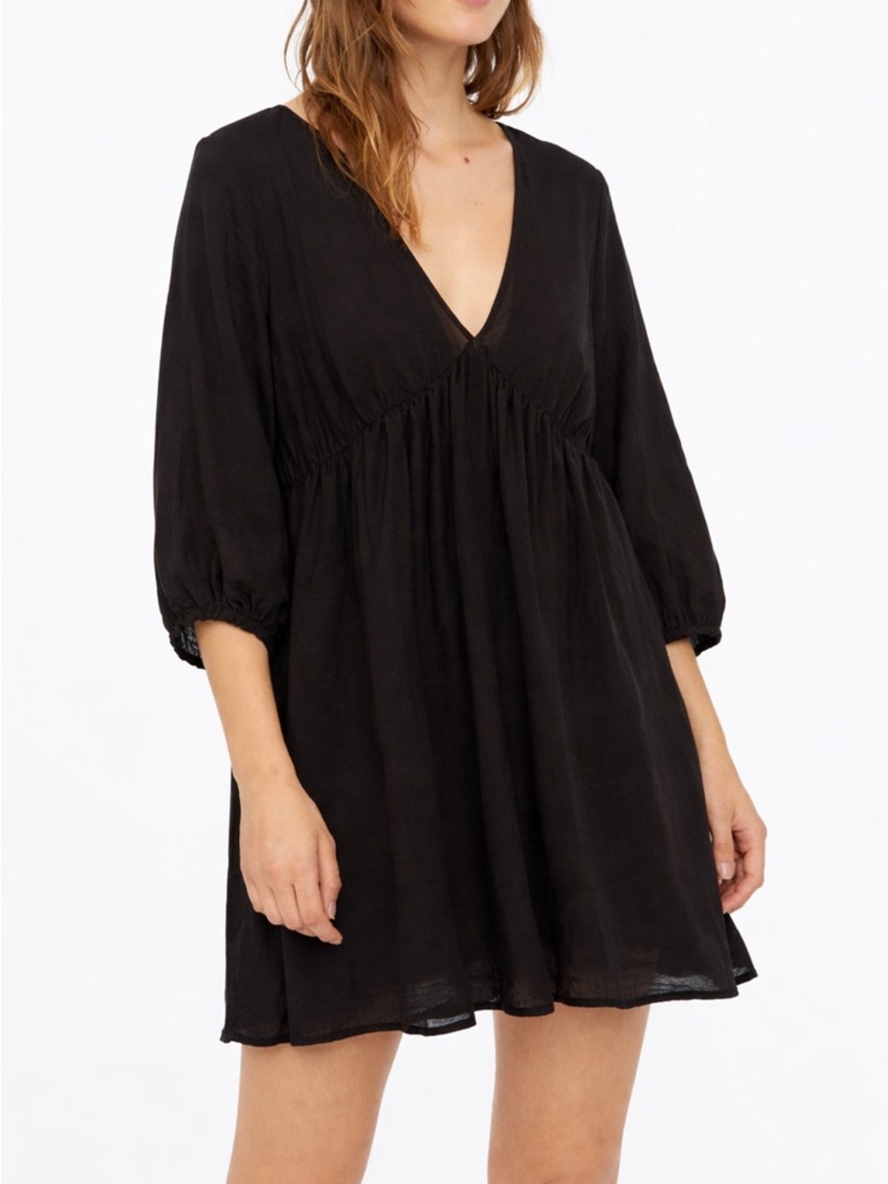 H&M Black V-Neck Tie Back Mini Dress | XL | Flowy Lightweight Boho